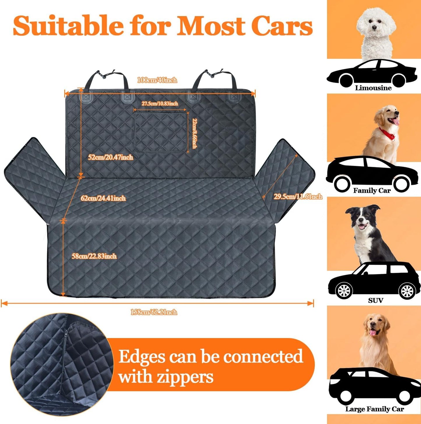SUV Cargo Liner for Dog Car Seat Cover for Pets Waterproof Cargo Cover Dog Seat Mat for SUVs Sedans Vans with Bumper Flap Protector, Non-Slip, Black 70"x40"
