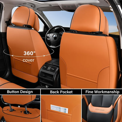 Coverado Seat Covers Full Set, Black Seat Covers for Cars 5 Seats, Car Seat Protector, Waterproof Nappa Leather Car Seat Cushion, Front and Rear Car Seat Cover Fit for Most Sedans SUV Pick-up Truck - Colors A