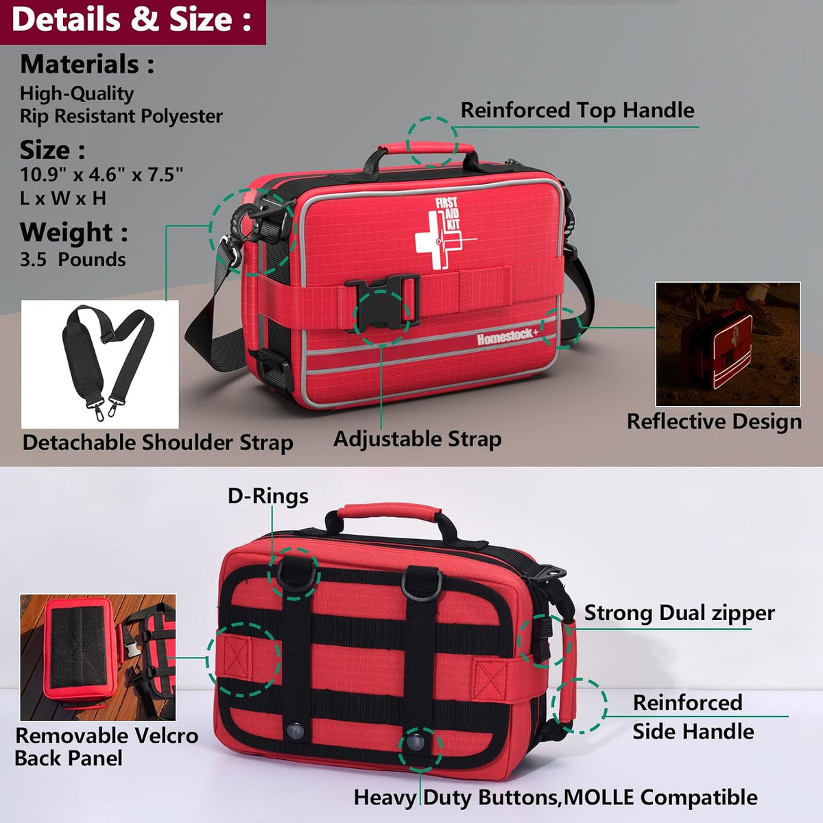 First Aid Kit, Professional Trauma First Aid Kit with Labelled Compartments Molle System for Car, Hiking, Backpacking, Camping, Traveling, and Cycling