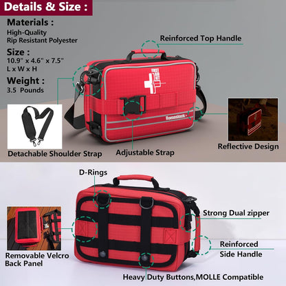 First Aid Kit, Professional Trauma First Aid Kit with Labelled Compartments Molle System for Car, Hiking, Backpacking, Camping, Traveling, and Cycling