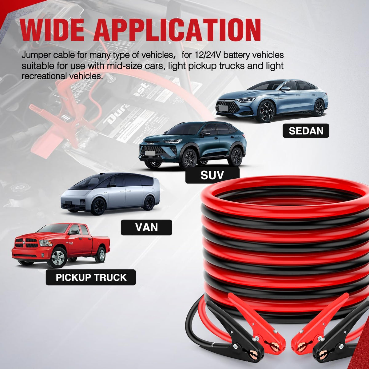 Nilight Jumper Cables for Car Battery 8 Gauge 12 FT Booster Cable Heavy Duty 250 A CCA with Carrying Bag Jump Start Emergency Kit Pickup Vans SUV Sedan Motorcycle