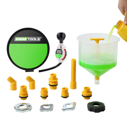 OEMTOOLS No-Spill Coolant Funnel Kit, 15 Piece Fluid and Oil Funnel Set, Allows Access To Hard-To-Reach Radiators