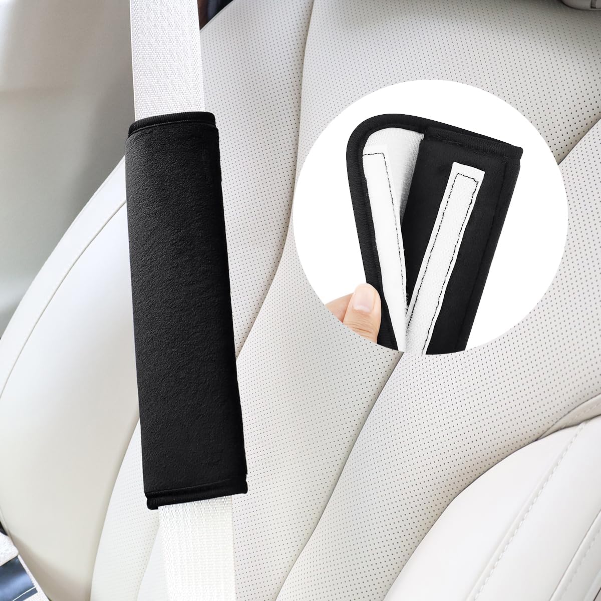 yuntop 2 PCS Car Seat Belt Pads Cover Soft Seat Belt Shoulder Pad Safety Belt Strap Shoulder Pad Comfortable Driving Compatible with Most Cars Helps Protect You Neck and Shoulder (Black)