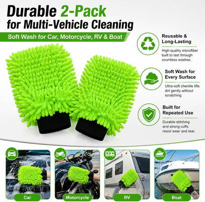 2PK Chenille Microfiber Car Wash Mitt – Ultra-Soft, Scratch-Free, Highly Absorbent Wash Mitts for Car Washing & Detailing, Lint-Free with Rich Foam (8.27" x 6.3")