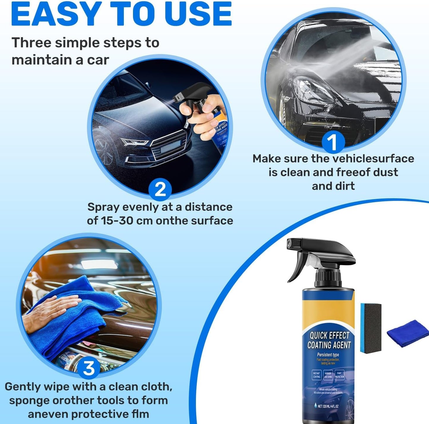 2Pcs Updated Quick Effect Coating Agent for Car,Car Coating Spray Quick-Acting Coating Agent Spray, Car Coating Oil Film Emulsion Glass Cleaner