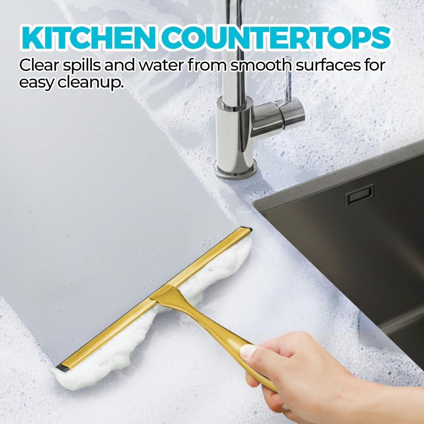 ALFLOD 2PACK Shower Squeegee for Glass Doors, Squeegee for Shower Glass，All-Purpose Tile Walls, Bathroom, Window, Glass and Car Windshield, Mirrors and Kitchen-Stainless Steel, 10 Inches, Silver