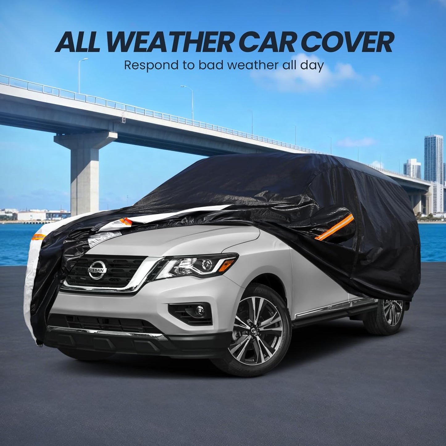 Large SUV Car Cover for Chevy Suburban 100% Waterproof All Weather, Heavy Duty Outdoor Full Exterior Covers Rain Sun Wind UV Protection. - Colors B