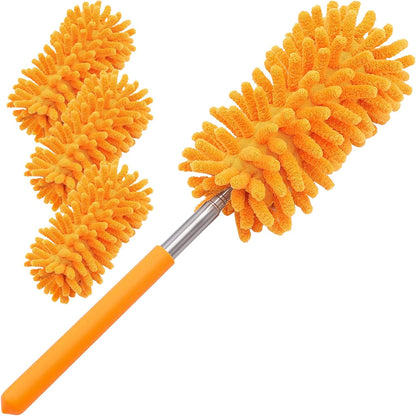 Microfiber Duster for Cleaning, Tukuos Hand Washable Dusters with 2pcs Replaceable Microfiber Head, Extendable Pole, Detachable Cleaning Supplies for Office, Car, Window, Furniture, Ceiling Fan