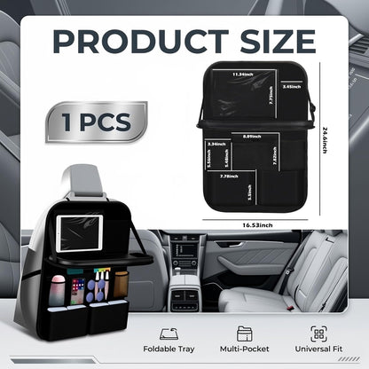 2026 New Backseat Car Organizer,Multifunctional Back Seat Car Organizer with Foldable Table Trays,Hanging Cars Seats Backs Organizers as Kick Mats Back Seat Protector