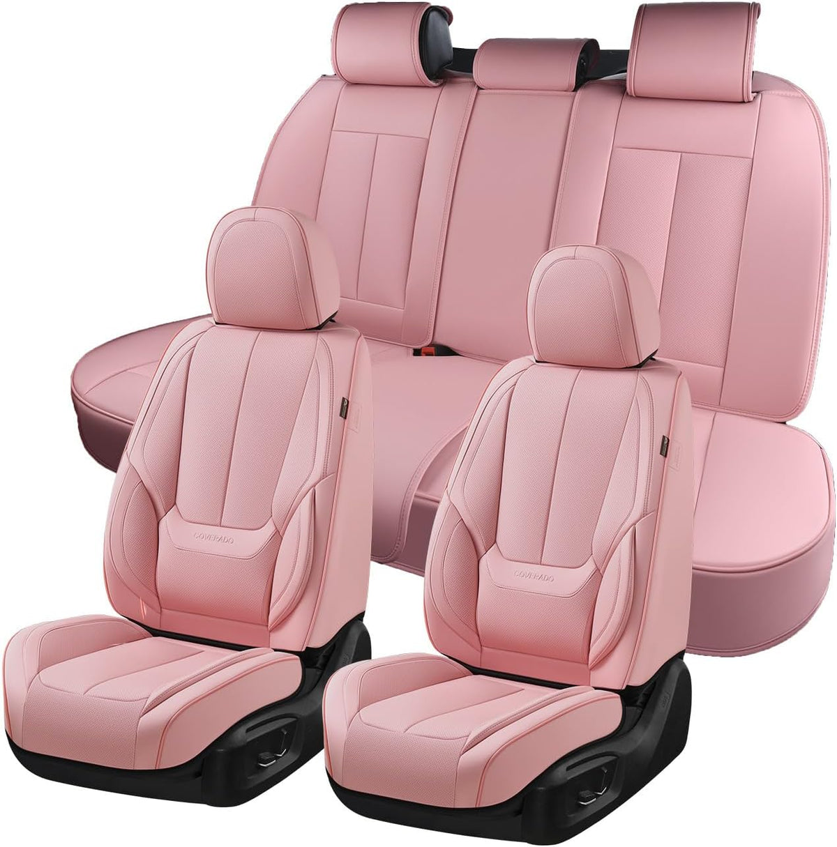 Coverado Seat Covers Full Set, Black Seat Covers for Cars 5 Seats, Car Seat Protector, Waterproof Nappa Leather Car Seat Cushion, Front and Rear Car Seat Cover Fit for Most Sedans SUV Pick-up Truck - Colors A