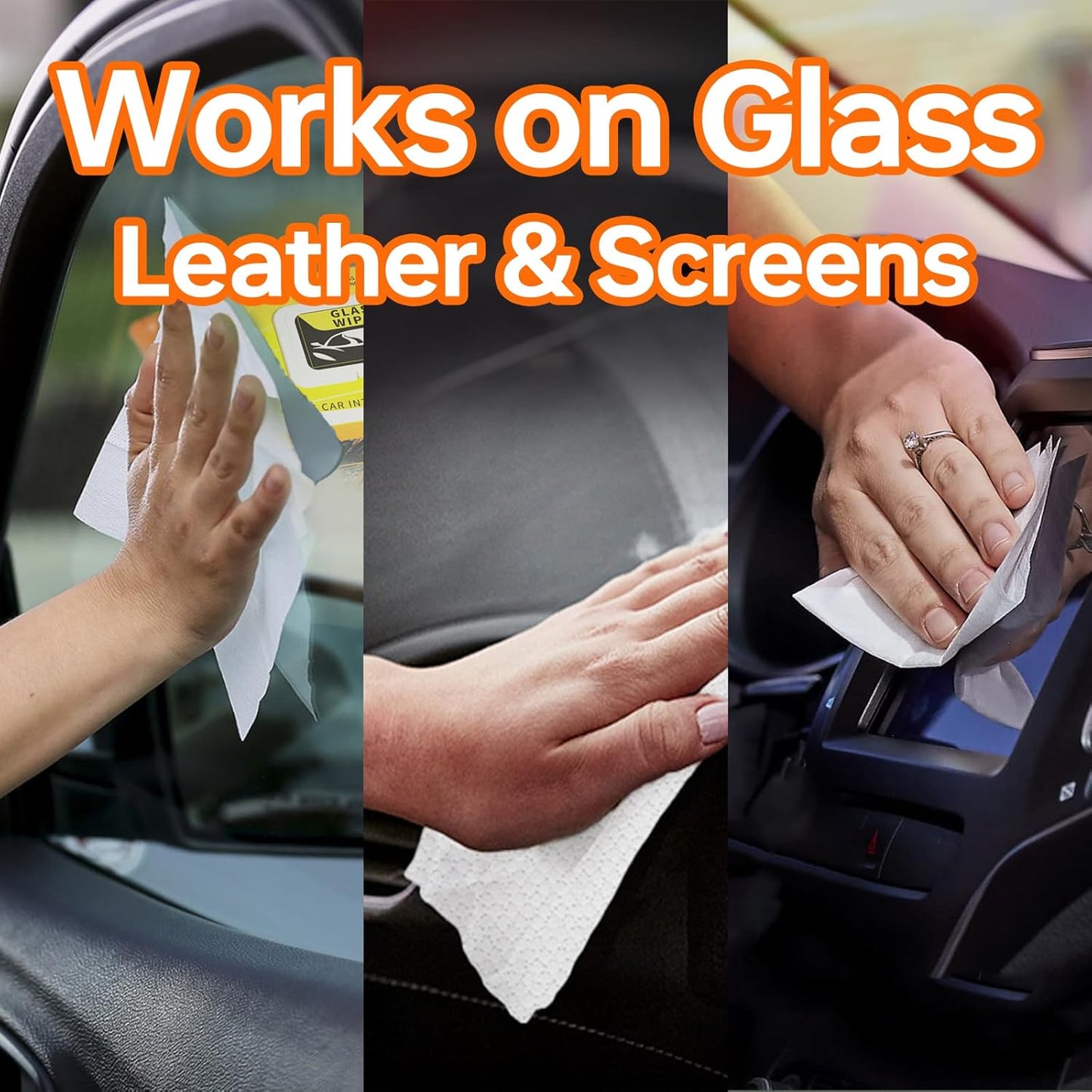 Car Wipes Extra Large 8" x 8" Wipes for Car Interior, Glass, Leather & Multi-Surface Cleaning for Cars, Trucks, SUVs, Motorcycles 70 Count Each (Pack of 3)