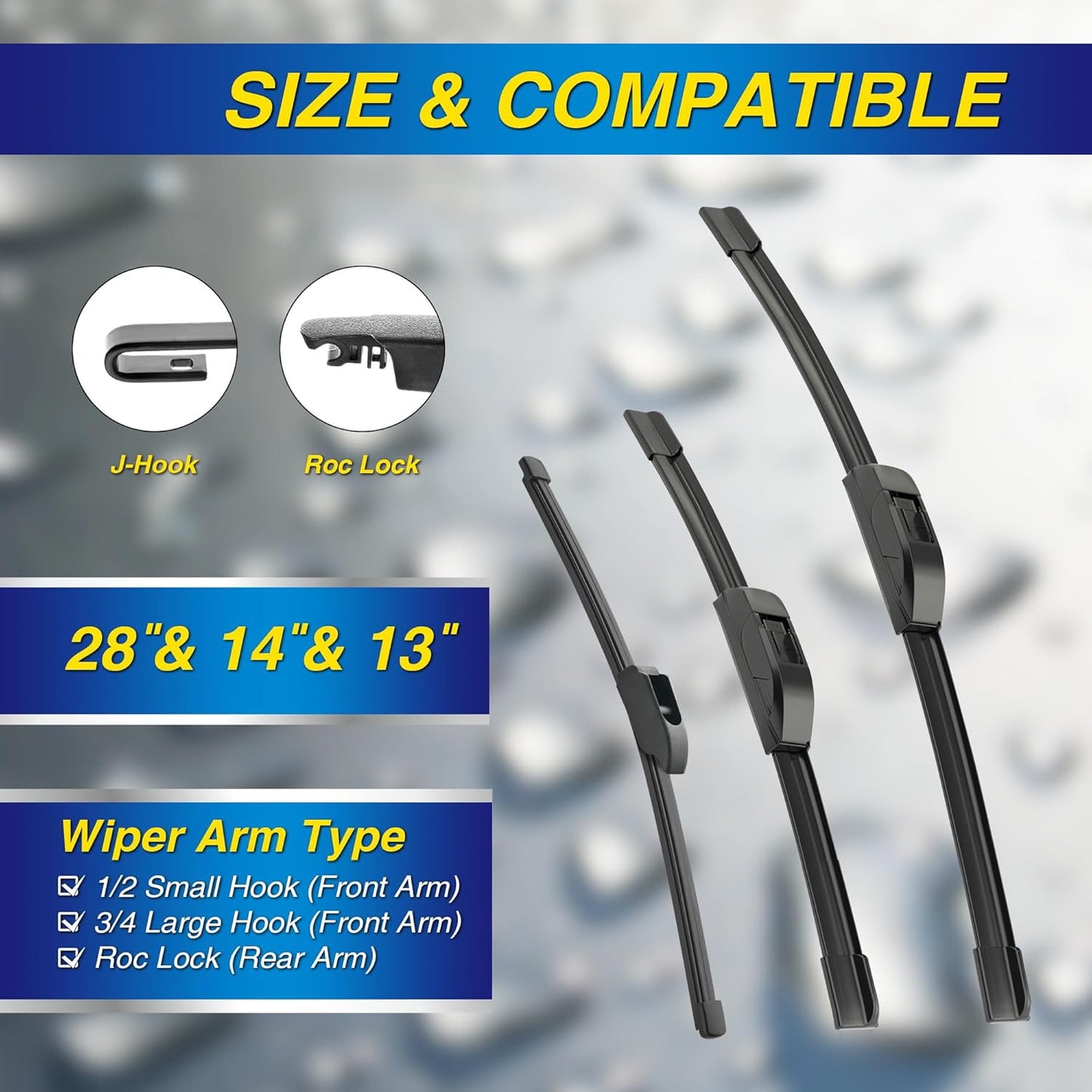 5 PLUS® Silicone Windshield Wipers Replacement for 2019-2024 Toyota RAV4/ 2006-2015 Mazda 5 Wiper Blades(Set of 3), Windshield Wiper Blades For My Car-26"/16"/12" - Colors A