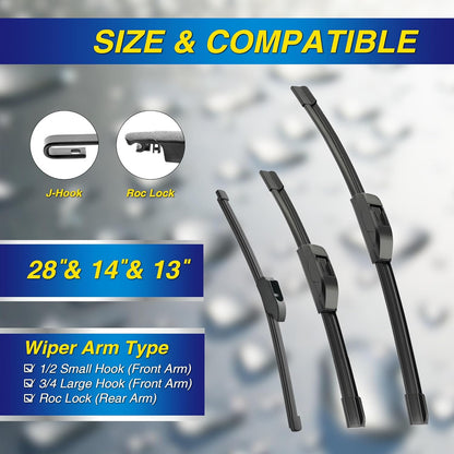 5 PLUS® Silicone Windshield Wipers Replacement for 2019-2024 Toyota RAV4/ 2006-2015 Mazda 5 Wiper Blades(Set of 3), Windshield Wiper Blades For My Car-26"/16"/12" - Colors A
