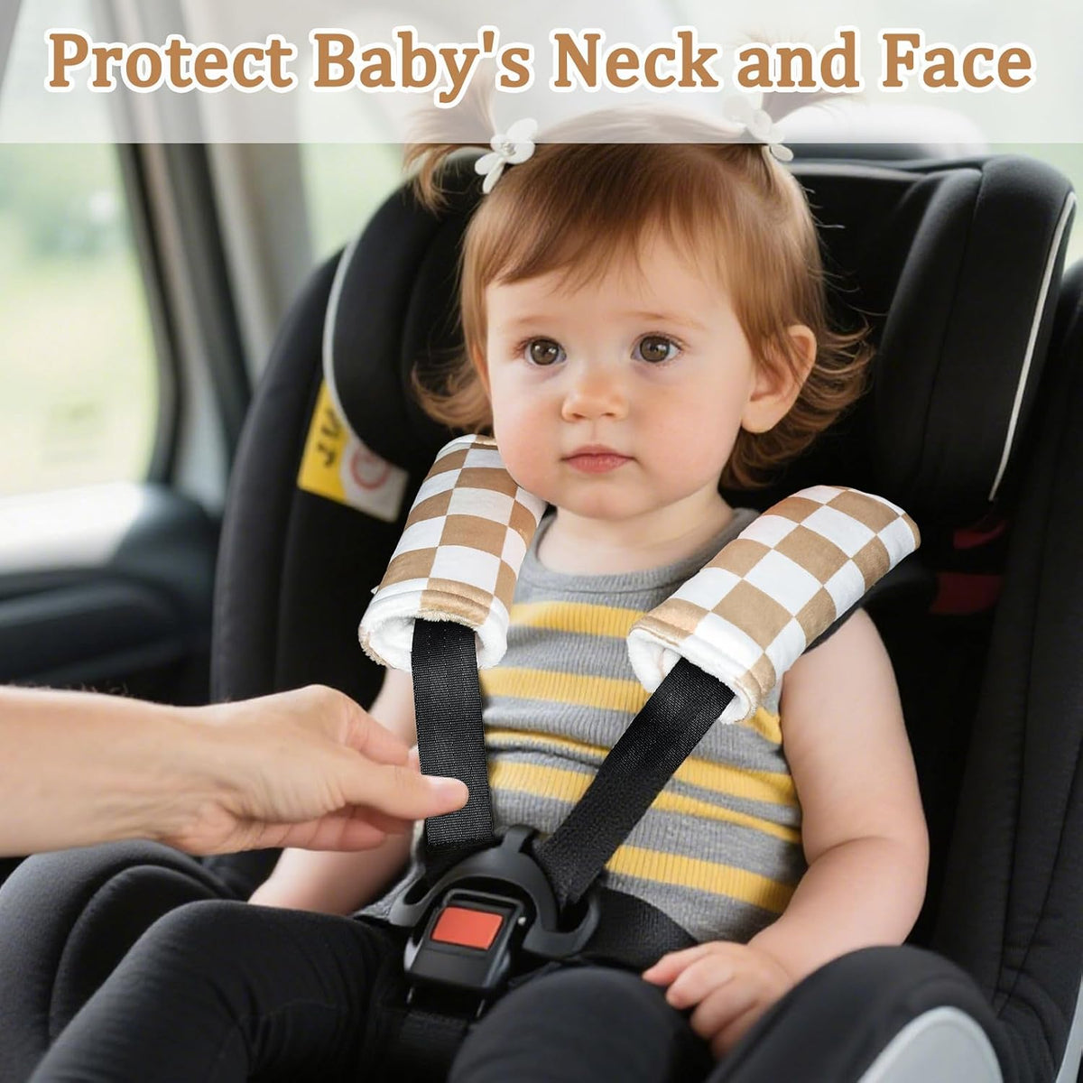 DILIMI Baby Car Seat Belt Covers, 2Pcs Carseat Shoulder Strap Pads, Soft Minky Car Seat Neck Covers, Newborn Car Seat Strap Protectors, Stroller Strap Covers for Baby Kids, Green Checkered