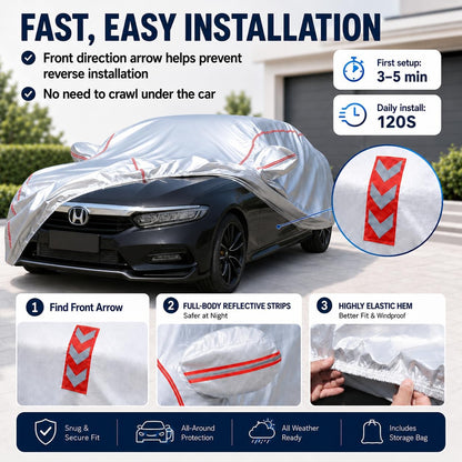 Car Cover for Sedan, Waterproof All Weather Heavy Duty, 360° Underbody Wrap Windproof Design, Quick Install Outdoor Vehicle Cover, Fits 186-193 in