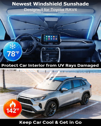 DMJN Umbrella Windshield Sun Shade - Medium, Car Sunshade for Front Windshield [Nano Ice-Crystal Coatings] UPF50+ Heat & UV Block, Protect Interior & Keep Cooler Universal for Car, SUV, Truck