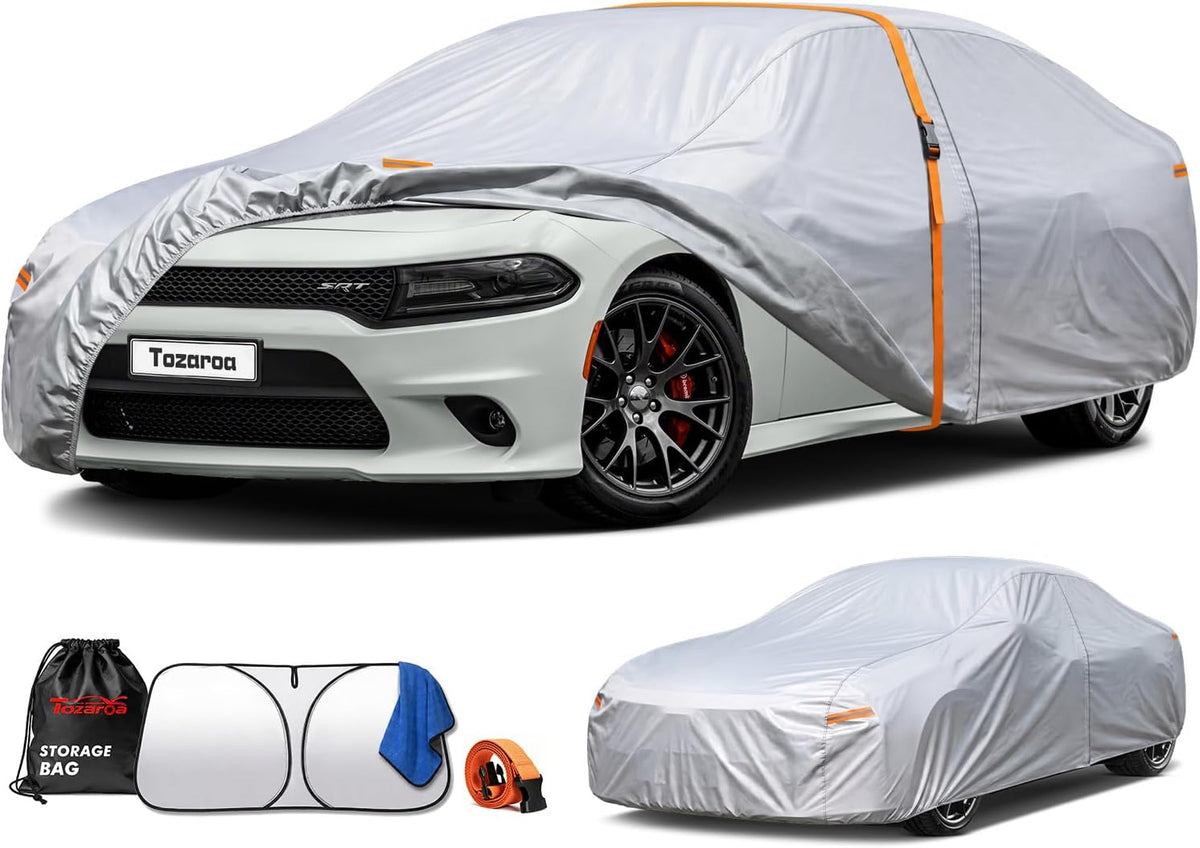 Car Cover Waterproof All-Weather,Heavy-Duty Outdoor Full Exterior Automobiles Sedan/Coupe (Length 186-193 inch) with Windshield Sun Shade Universal Fit Toyota Camry, Tesla Model 3, Accord etc