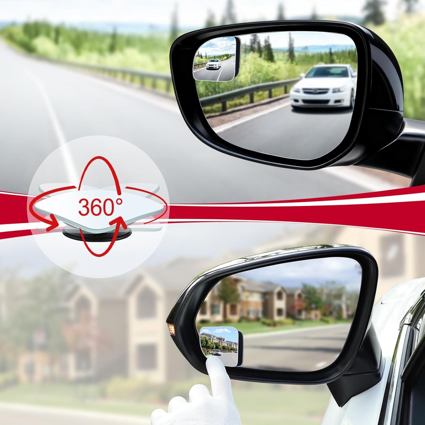 LivTee Blind Spot Mirrors, HD Glass Frameless Convex Rear View Mirrors, Wide Angle Adjustable Stick for Side Mirror, Automotive Exterior Accessories for Car, SUV & Trucks, Pack of 2