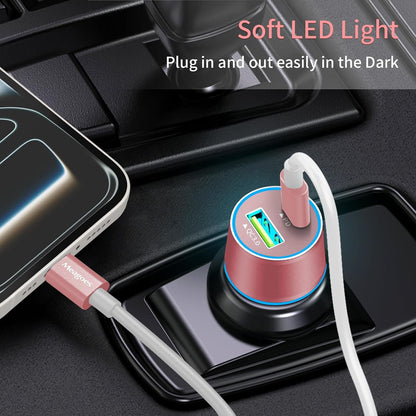 67.5W Car Charger USB C Super Fast Charging, 45W USBC & QC3.0 Port Plug for iPhone 17 Pro Max/Air/16/15/iPad, Samsung S26/S25 Android Cell Phone, Dual 12V Cigarette Lighter Adapter+ 3.3ft Type C Cable