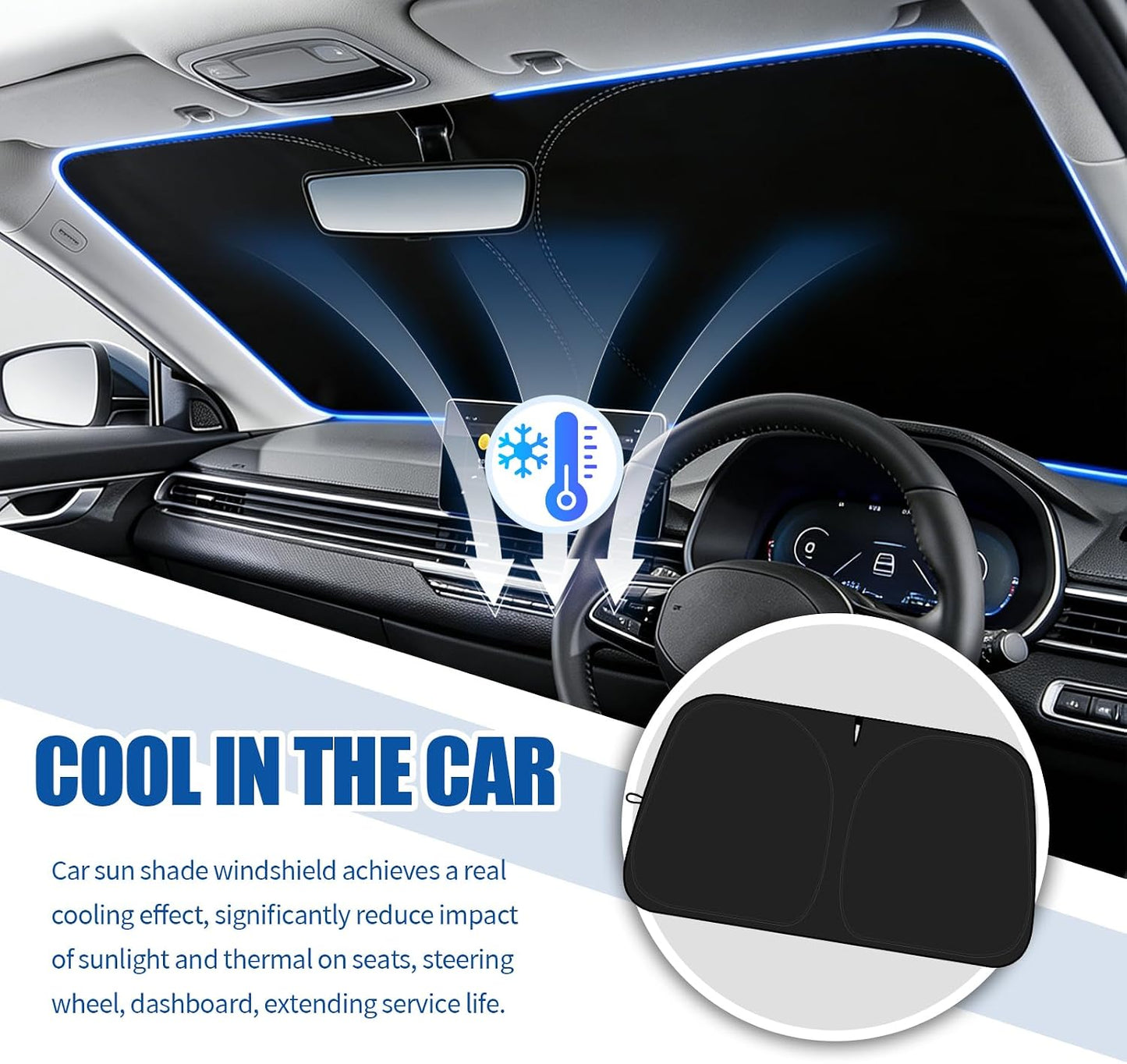 59"×31" 2026 Upgraded Car Windshield Sun Shade Foldable,Thickened Car Sun Shade Windshield with Storage Bag,Universal Sunshade for Cars Windshields for Most Cars,SUVs