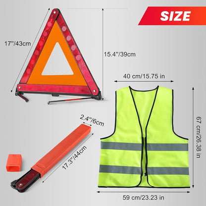 DASBET 2 Pack Emergency Warning Triangles with 1 Pack Reflective Vest, Reflective Roadside Safety Triangles with Storage Case, Foldable Warning Triangle for Vehicles Breakdown