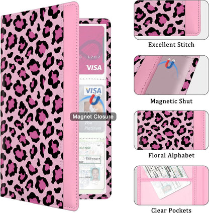 Car Registration and Insurance Holder, with Magnetic Closure for License, Cards and Documents, All Vehicle Needs and Car Accessories (Leopard-Black)