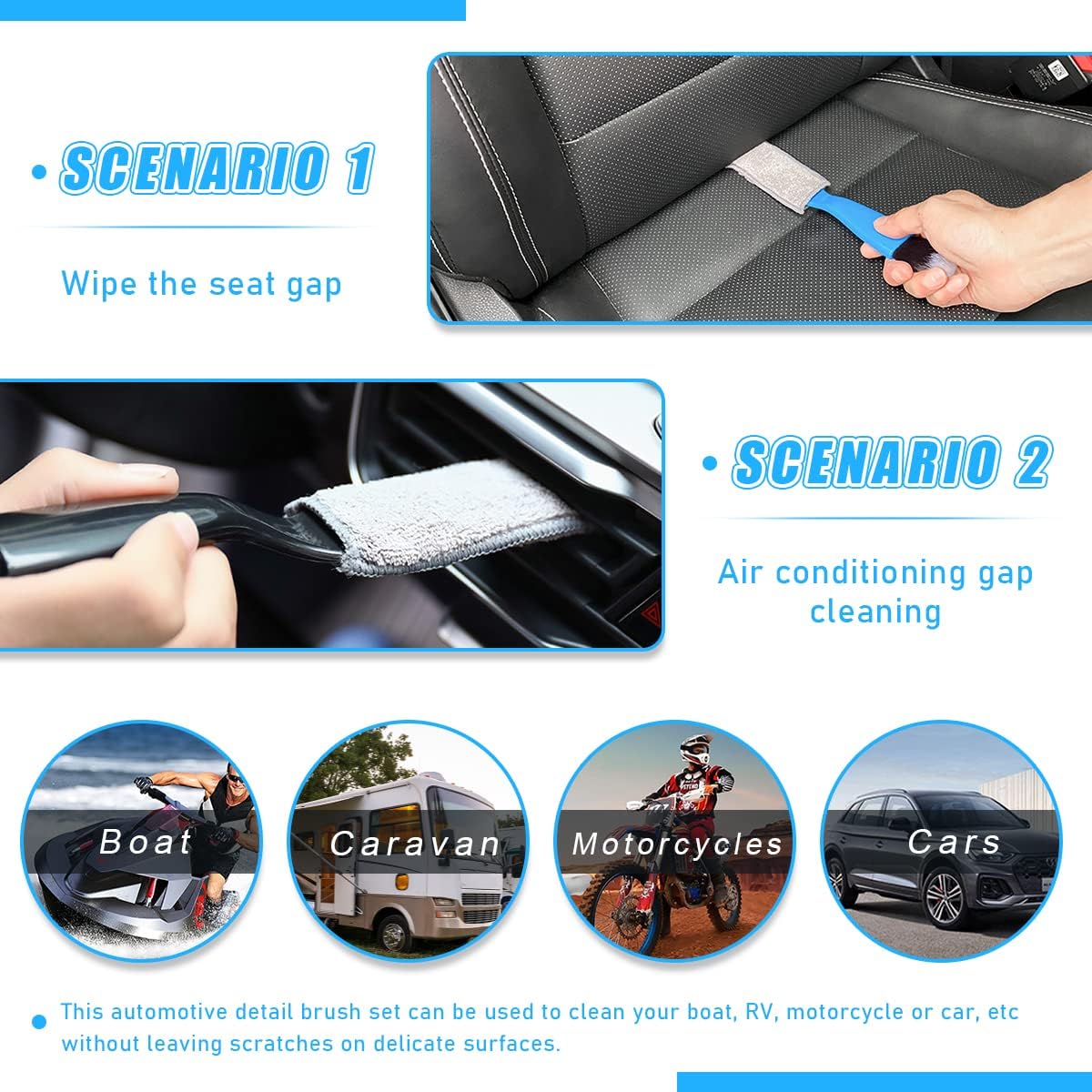 Ziciner 2 PCS Double Head Brush for Car Clean, Soft Auto Interior Duster Detailing Brushes, Universal Vehicle Dashboard Screen, Air Vents, Computer etc Cleaning Tool Accessories (Black)