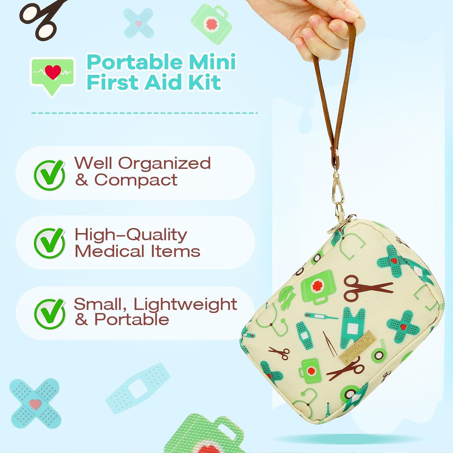 Portable Travel First Aid Kit for Kids and Adults, 143 Pieces All-Purpose Emergency First Aid Kit for Home, Car, Diaper Bag, Survival, Camping, Hiking, and More