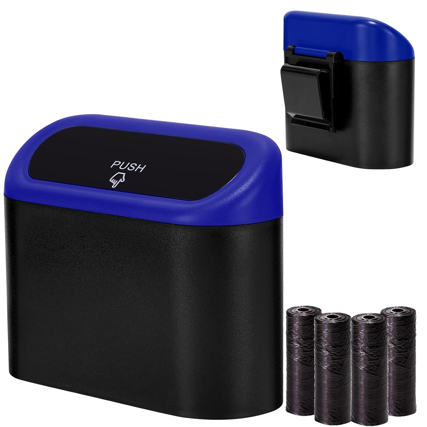 Ginsco 2 Pack Mini Car Trash Can with Lid, Small Car Garbage Can, Cute Leakproof ABS Trash Bin, Cars Accessories for Interior, Garbage Bin for Car, Home, Office with 120pcs Trash Bags Black