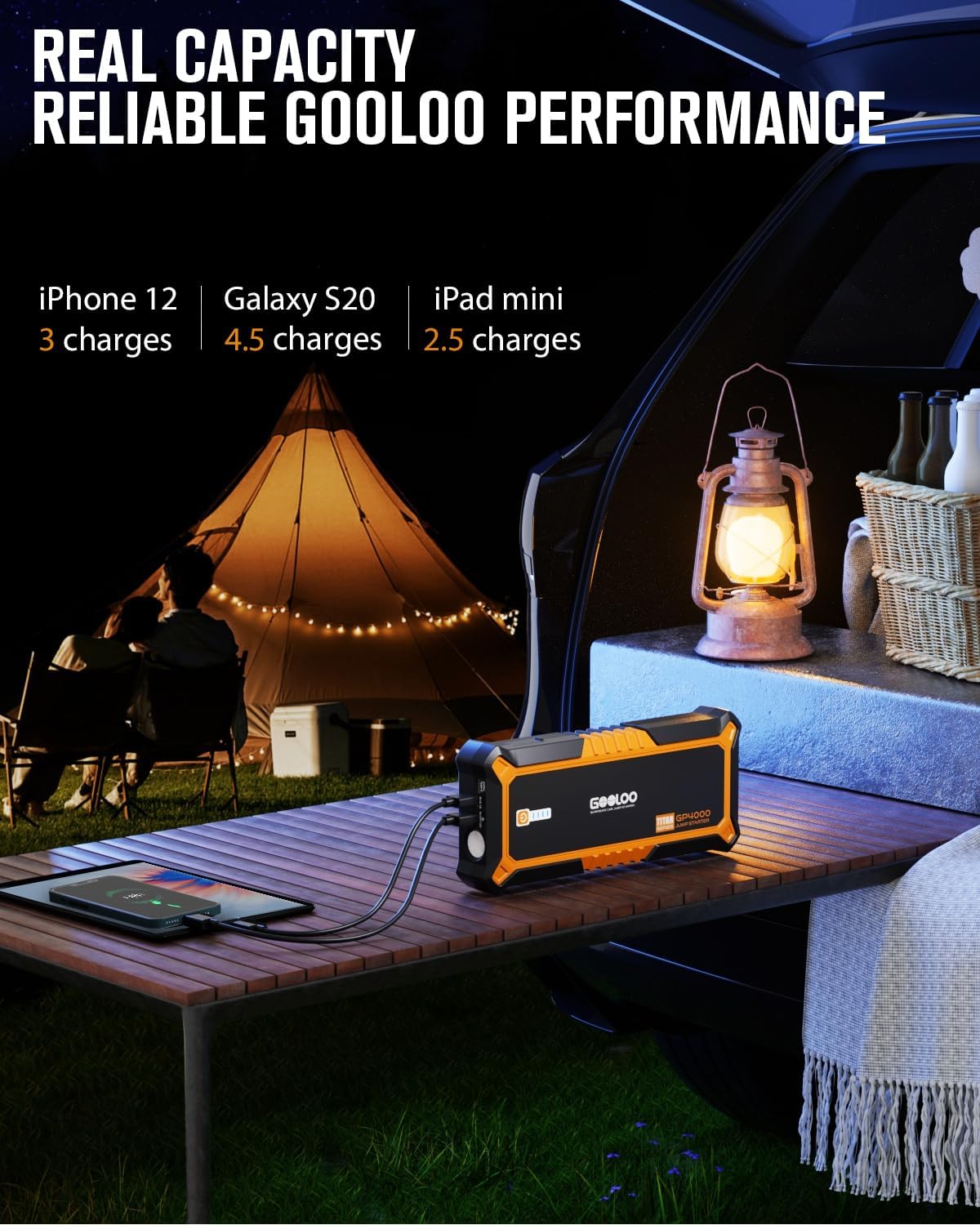 GOOLOO GP4000 Jump Starter 4000A Peak Car Starter (All Gas,up to 10.0L Diesel Engine) SuperSafe 12V Lithium Jump Box,Auto Battery Booster Pack,Portable Power Pack with USB Quick Charge and Type C Port