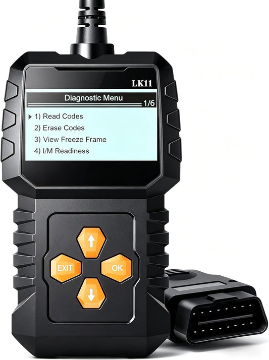 OBD2 Scanner Ease Setup Plug-Play: Clear Reset Engine Error Code Professional Code Reader Diagnostic Scan Tools with Freeze Frame/I/M Readiness for Cars Since 1996 & Newer - LK11
