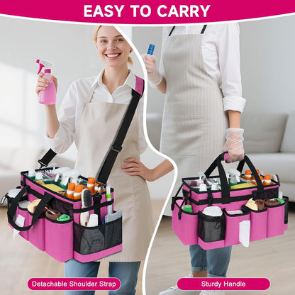 Cleaning Caddy Bag, Cleaning Supplies Organizer for Housekeepers, Housekeeping Caddy with Handle and Detachable Padded Cushion, Black