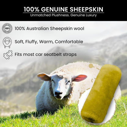 Andalus Brands 2 Pack Genuine Merino Wool Sheepskin Seat Belt Cover – Soft Shoulder Pad, Neck Cushion Protector – Authentic Car Accessories (Pearl)