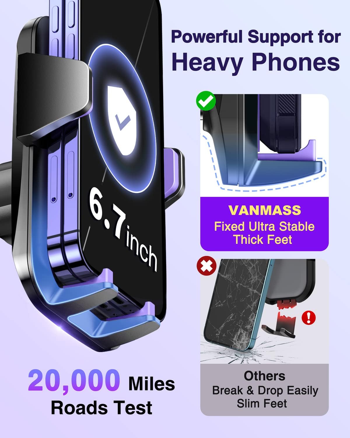 VANMASS【85+LBS Strongest Suction & Military-Grade Ultimate Car Phone Mount【Patent & Safety Certs】 Cell Phone Holder for Dash Windshield Vent for iPhone 17 Pro Max Automobile Accessory Kits,Ink Black