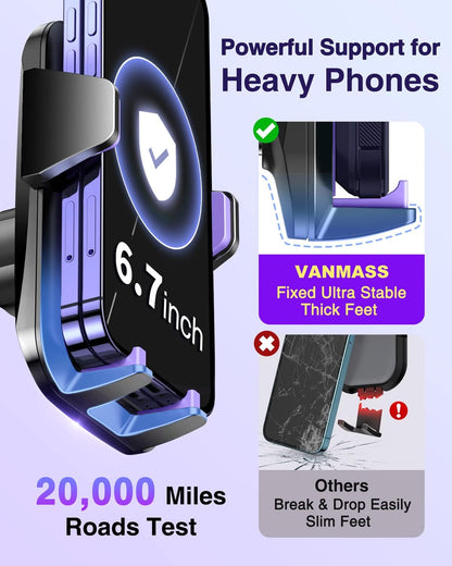 VANMASS【85+LBS Strongest Suction & Military-Grade Ultimate Car Phone Mount【Patent & Safety Certs】 Cell Phone Holder for Dash Windshield Vent for iPhone 17 Pro Max Automobile Accessory Kits,Ink Black