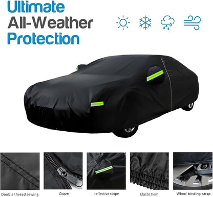 Sedan Car Cover, Car Cover Waterproof All Weather for Automobiles, Outdoor Full Car Covers Windproof Universal Fit for Sedan 178-185 inch