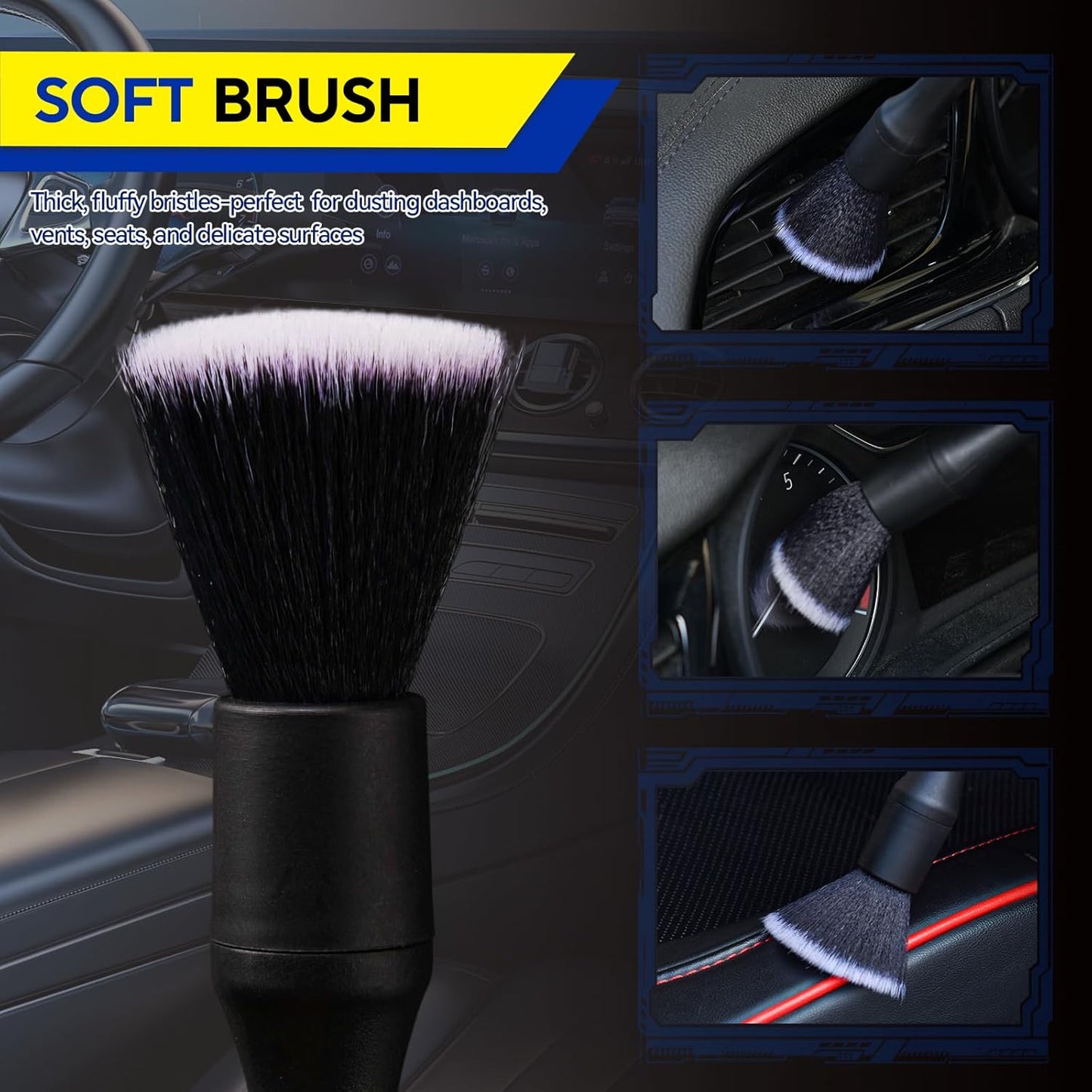 4PCS Car Detailing Brush Kit - Ultra Soft Boars Hair Car Interior Detailing Brushes, Includes 4 Different Brushes, Multi-use for Cleaning Interior or Exterior - Perfect Car Accessory Gift