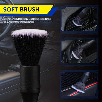 4PCS Car Detailing Brush Kit - Ultra Soft Boars Hair Car Interior Detailing Brushes, Includes 4 Different Brushes, Multi-use for Cleaning Interior or Exterior - Perfect Car Accessory Gift