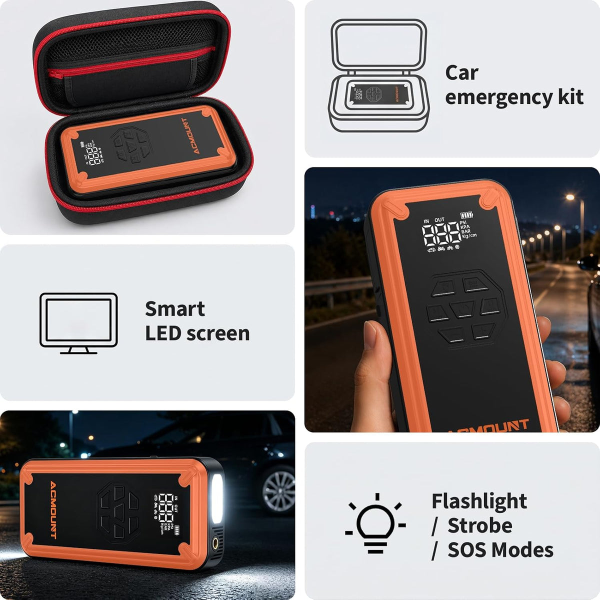 W160 Jump Starter with Air Compressor, 5000A Portable Car Jump Starter 150PSI Tire Inflator/Air Pump, 12V Battery(Up to 9L Gas/8L Diesel Engine) Jump Pack Car Emergency Kit Idea Gift for Man (Silver)