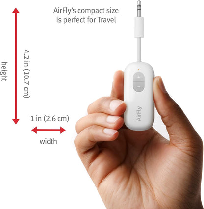 AirFly Pro 2 Deluxe – Bluetooth Adapter for Airplane, Pair 2 AirPods or Wireless Headphones – 3.5mm AUX Bluetooth Transmitter/Receiver for Cars, Boats, Treadmills, TVs – Airplane Travel Essentials