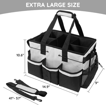 ZKOO Cleaning Bag Cleaning Caddy Organizer, Wearable Cleaning Caddy with Waist & Handles for Cleaning Tool Organizers, Extra-Large Cleaning Caddy Bag Adjustable Compartments for Housekeeping,Gardening