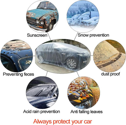 4 Packs Disposable Car Cover Clear Plastic Car Cover Universal Rain Dust Garage Cover with Elastic Band Medium (12 ft x 22 ft)