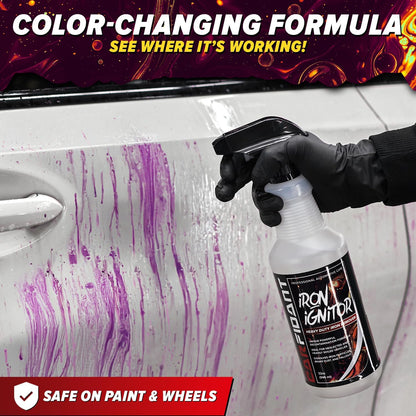 Carfidant Iron Ignitor - Iron Remover & Wheel Cleaner - Color-Changing Purple Decon Spray for Brake Dust, Rust, Fallout - Safe on Paint, Rims & Metal - Car Detailing - pH Neutral - 16oz