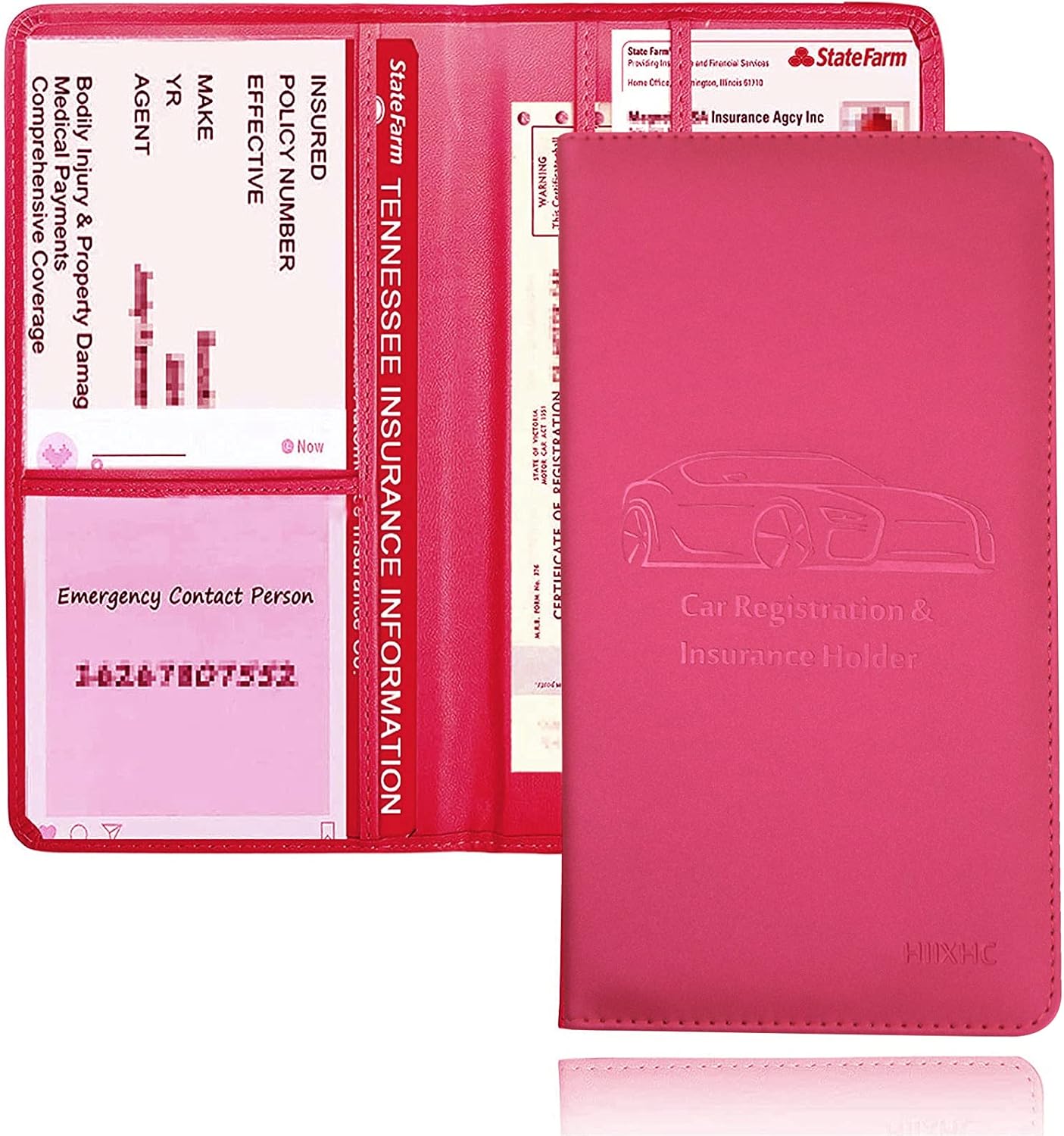 Car Registration and Insurance Card Holder - Leather Vehicle Glove Box Automobile Documents Paperwork Wallet Case Organizer for ID, Driver's License, Key, Cards - Car Accessories for Women&Men