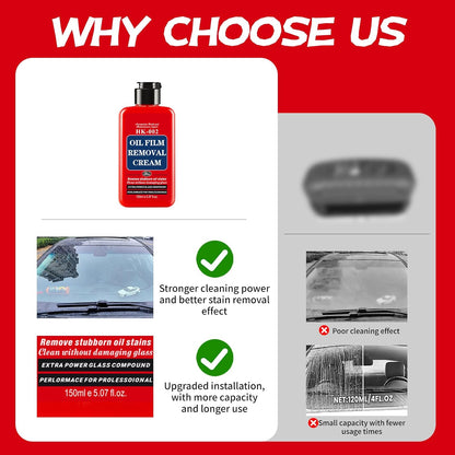 Auto Glass Cleaner & Oil Film Remover - Removes Water Spots, Rain Marks, Anti-Fog Spray for Windshield, Windows, Mirrors. Streak-Free Kit with Sponge, Restores Clarity on Tinted/Home Glass (5.2oz)