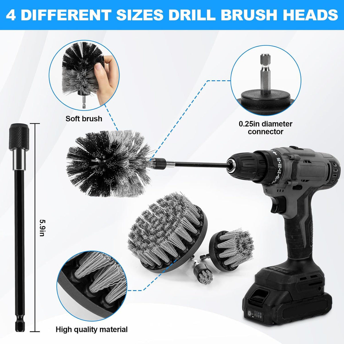 THINKWORK Car Detailing Kit, Car Detailing Brush Set, Car Cleaning Drill Brush Kit with Extension Pole, Professional Auto Detailing Supplies for Automobile Interior Exterior Wheels