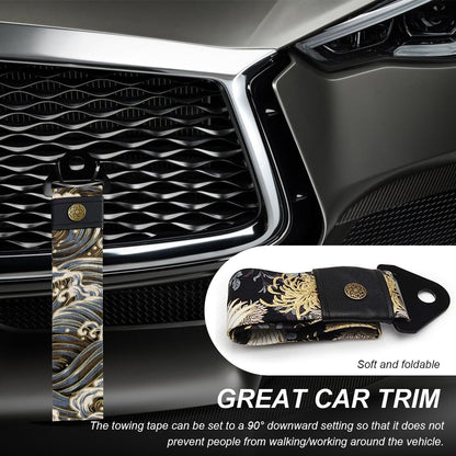 Racing Tow Strap, Stylish JDM Car Bumper Tow Strap Trailer Hook Belt for Decoration, Heavy Duty Nylon Traction Rope Universal Fit for Front or Rear Front Bumper (Black)
