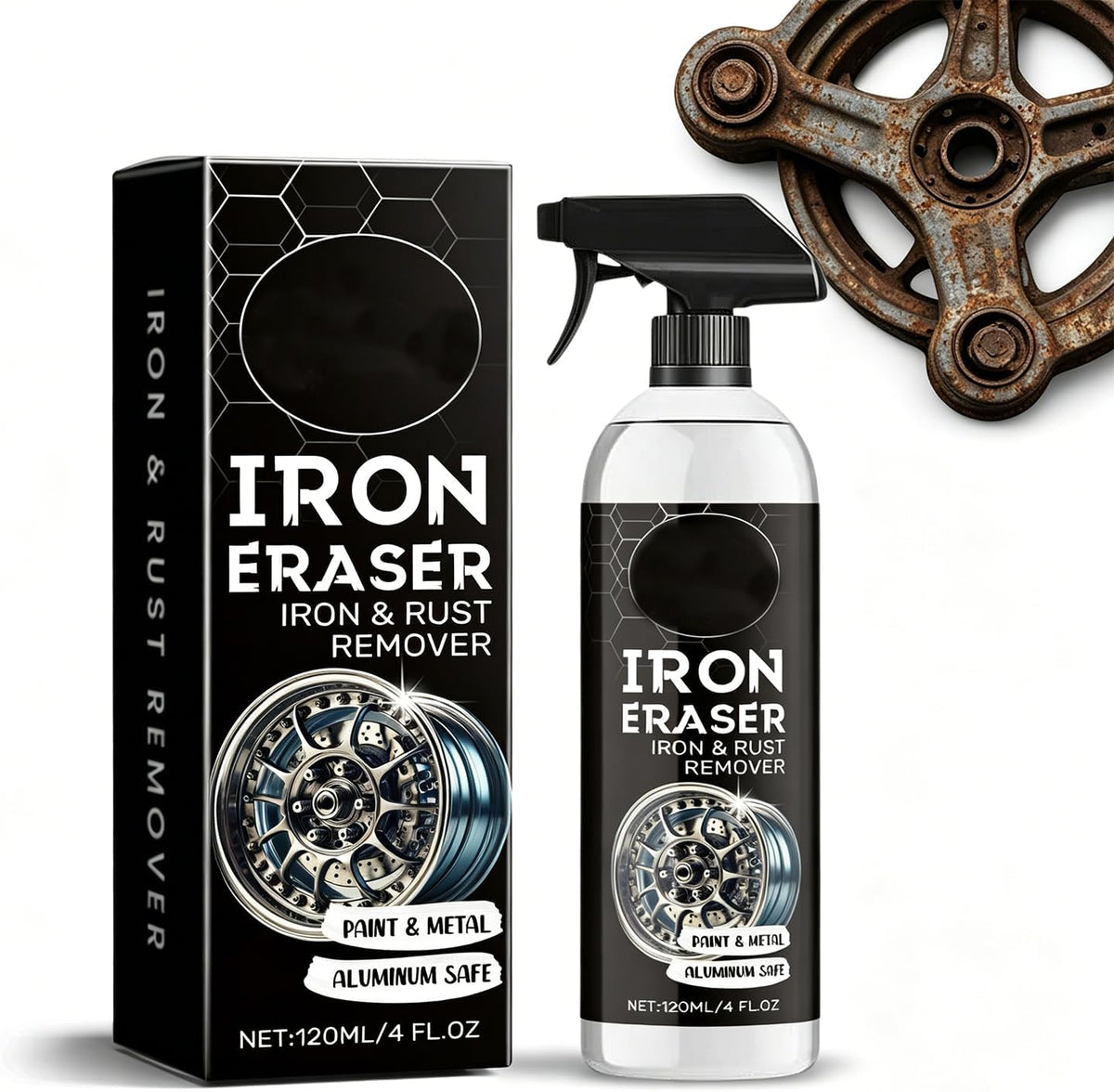 Iron Eraser Rust Remover Spray – Fast Acting Rust & Brake Dust Remover for Car Wheels & Paint. Professional Automotive Surface Cleaning