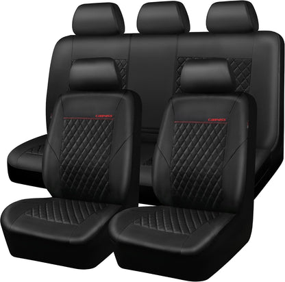 CAR PASS Quilting Leather Seat Cover Two Front Seats Only, Universal Fit Automotive Front Seat Covers Waterproof Deluxe PU Premium Vinyl Luxury for Cars Sedan Van SUV Airbag Compatible 2 Pieces,Black