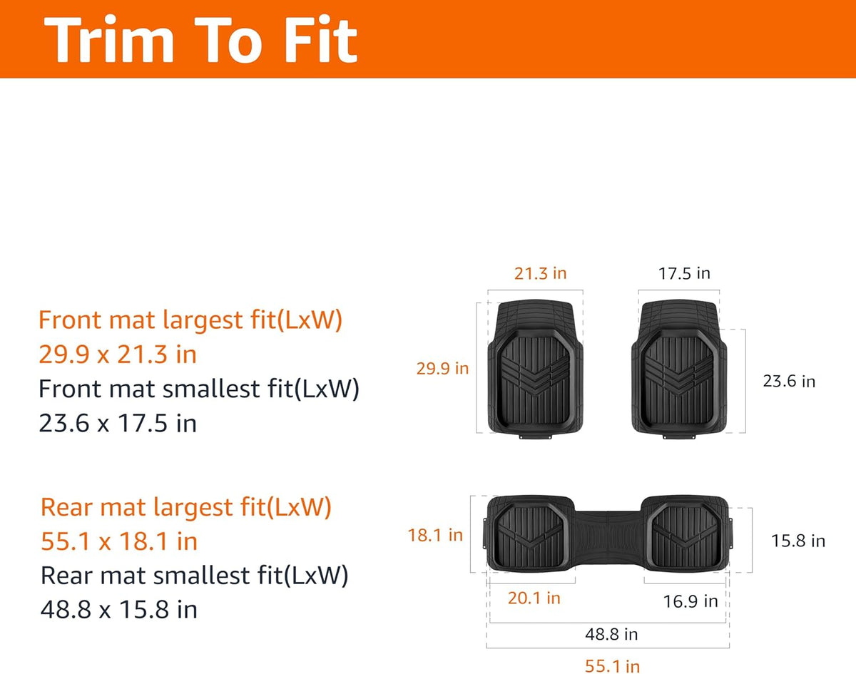Amazon Basics 4-Piece Heavy Duty Anti-Slip PVC Floor Mats with Cargo Liner, Waterproof Trim To Fit Car Mats, Easy to Clean, Black
